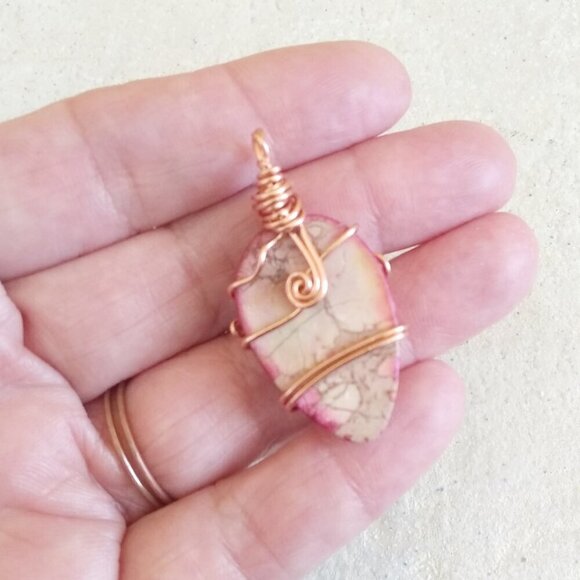 Rose Earth Alchemy ~ Sea Sediment Jasper Pendant in a Copper Swirl Jewelry Wire - Picture 5 of 8